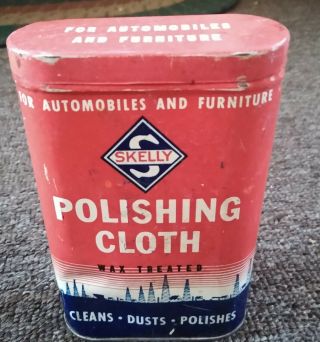 Rare 1950s? Skelly Oil Co.  " Polishing Cloth " Tin Can.  L@@k
