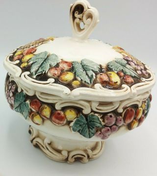 Vintage Porcelain Covered Compote/ Candy Dish,  Capodimonte,  Rococo Style,  2089