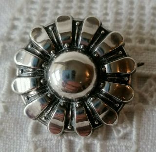 Antique Victorian Repousse Sterling Silver 925 Daisy Flower Modernist Pin Brooch