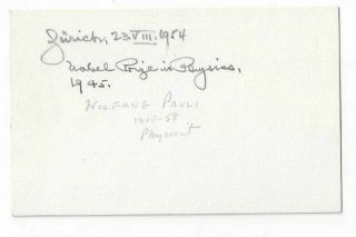 Wolfgang Pauli Signed Index Card 1954 / Nobel Prize Physics Autographed RARE 2