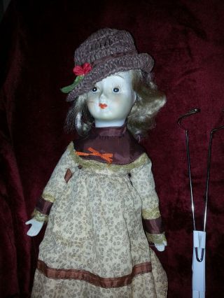 Vintage 18 " Porcelain Doll With Stand