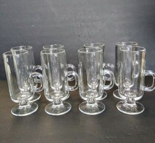 Vintage Retro Set Of 8 Rare Clear Glass Coffee Mugs.  Irish Coffee Mugs.