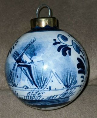 Delft Blue Ceramic Christmas Ball Ornament Windmill Paisley Floral Holland Rare