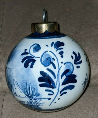 DELFT Blue Ceramic Christmas Ball Ornament Windmill Paisley Floral Holland RARE 2