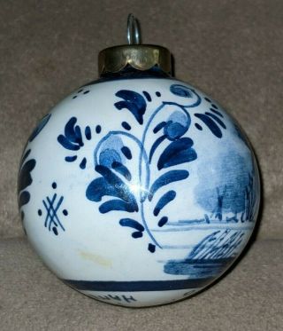 DELFT Blue Ceramic Christmas Ball Ornament Windmill Paisley Floral Holland RARE 3