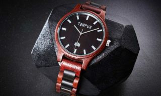 Tempus Men ' s Hand Crafted Wood Wristwatch two tone 2