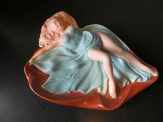 Vintage Rare Pin Up Girl Lady Ashtray Holland Mold Turquoise Blond Hair Ceramic
