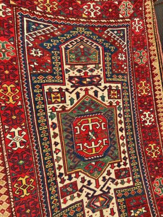 Auth: Antique Caucasian Rug Armenian Fakhralo Kazak RARE Double Prayer 3x6 NR 2