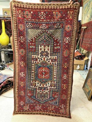 Auth: Antique Caucasian Rug Armenian Fakhralo Kazak RARE Double Prayer 3x6 NR 3