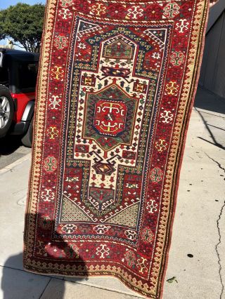 Auth: Antique Caucasian Rug Armenian Fakhralo Kazak RARE Double Prayer 3x6 NR 6