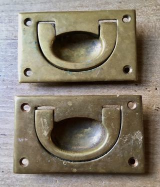 Pair Vintage Recessed Handles Door Antique Solid Brass Reclaimed Old