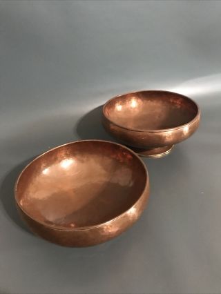 2x Vintage Arts And Crafts Hammered Copper Bowls Tripod & Pedestal Trinket Dish 2