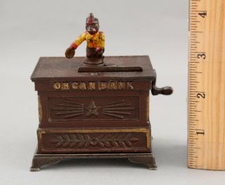 Rare Miniature Antique Kyser & Rex Cast Iron Mechanical Monkey Organ Bank,  Nr