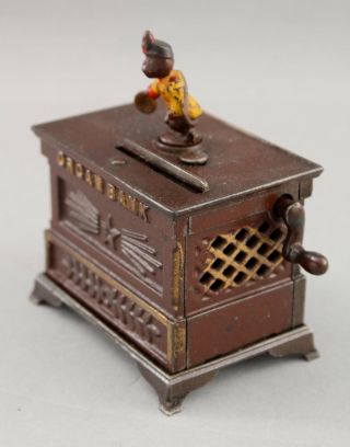 RARE Miniature Antique Kyser & Rex Cast Iron Mechanical Monkey Organ Bank,  NR 4