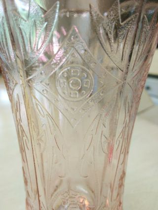 Antique Pink Engraved Depression Glass Fluted Vase 8.  5 " Tall
