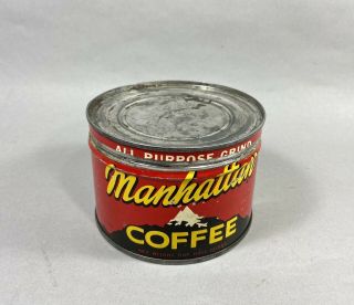 Rare Vintage Manhattan Coffee Half 1/2 Pound Key Open Can Tin With Lid Empty