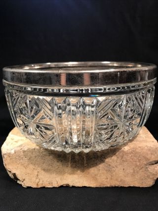 Vintage Clear Cut Glass Bowl Silver Rim Stamped England On Silver 8 " Diameter