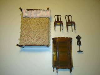 Vintage Miniature Doll House Furniture (bedroom Set) (1:12 Scale)
