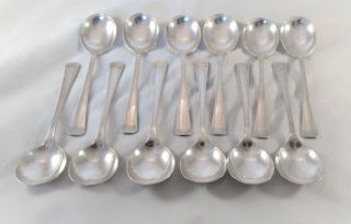 A Set Of 12 Silver Plated Art Deco Soup Spoons - Elkington