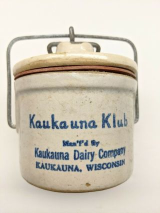 Vintage Kaukauna Klub Wisconsin Stoneware Cheese Crock With Lid & Bale