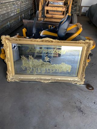 Vintage Budweiser Clydesdales Mirror Rare Gold On Gold 58” X 34”