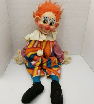 Rare Vintage Rubber Face Happy Clown Vinyl Cloth Orange Hair Big Tall 40 50 60s