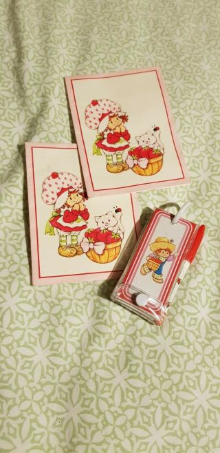 Vintage Strawberry Shortcake Doll Stationary Mini Notebook And Pencil 2 Notelets