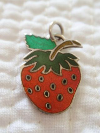 Vintage Sterling Silver Guilloche Enamel Strawberry Charm Taxco Mexico Rare