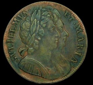 1694 Halfpenny William And Mary Ef Very Rare Proof
