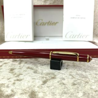 Rare Cartier Ballpoint Pen Mini Diabolo Red Lacquer & Gold Trim W/ Case & Papers