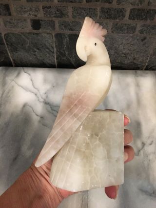 One Antique/vintage Carved Alabaster Marble Parrot Cockatiel Bird Bookend 7.  25”