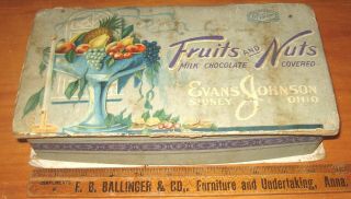 Rare 100 Years Old Evans Johnson Fruits And Nuts Cardboard Candy Box Sidney Ohio