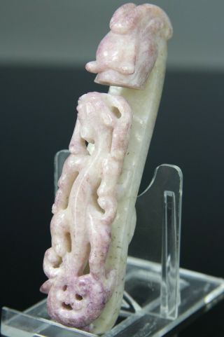 Rare Antique Chinese Jade Belt Hook Jadeite White Carved Colors - Qing 19th