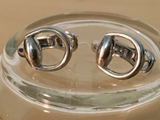 Rare Authentic Signed Gucci 18k White Gold Horse Bit Huggie Earrings