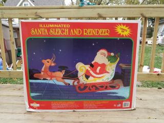 Rare Giant Grand Venture Santa Claus Sleigh Reindeer Christmas Blow Mold Light