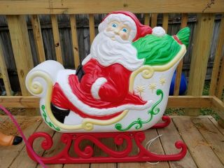 RARE Giant Grand Venture Santa Claus Sleigh Reindeer Christmas Blow Mold Light 5