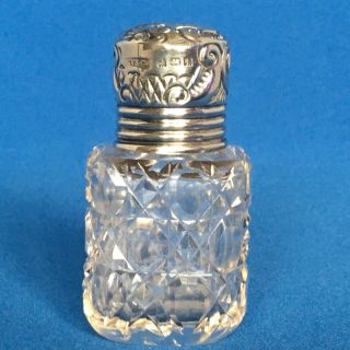 1908 Solid Silver Topped Cut Glass Perfume Bottle With Stopper By Gourdel Vales
