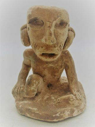Rare Ancient Mayan Pre - Columbian Terracotta Seated Diety Worshipper