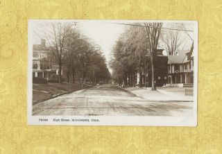 Ct Middletown Rare 1908 - 29 Rppc Real Photo Postcard Homes And Car On High St