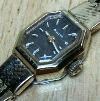 Vintage Bulova Swiss Lady 17 Jewels Gold Tone Hand - Wind Mechanical Watch Hours