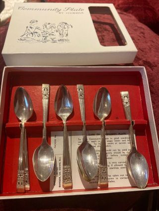 12 Vintage Oneida Community Hampton Coffee Demitasse Spoons Silver Plate Boxed