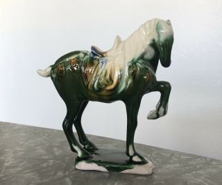 Chinese Tang Style War Horse Green Multi - Color Statue Sancai Ceramic Glazed Vtg