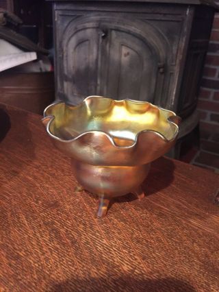 Rare Antique Louis Comfort Tiffany Lct 2320a Favrile Ruffled Rim Footed Bowl