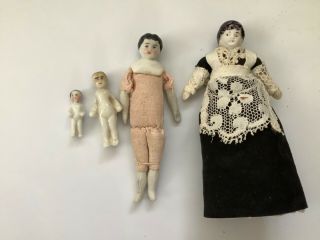 Four Antique Miniature Dolls House Dolls,  Bisque,  Parian And Frozen Dolls