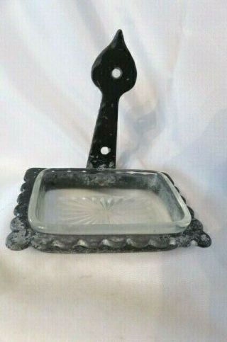 Vintage Metal Wall Mount Soap Dish Holder with Milk Glass Soap Dish 3 1/2 in. 2