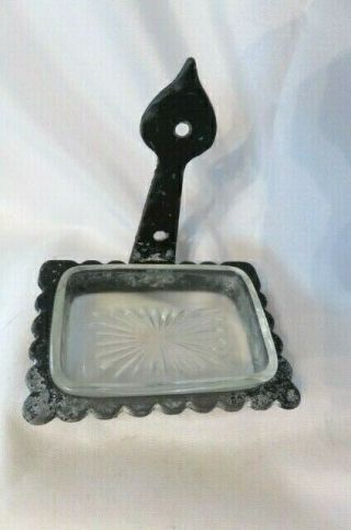 Vintage Metal Wall Mount Soap Dish Holder with Milk Glass Soap Dish 3 1/2 in. 3