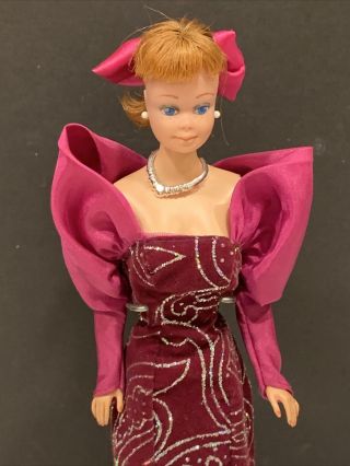 Vintage Barbie Titan Midge Doll Mattel In Modern Maroon Sparkly Gown Tlc