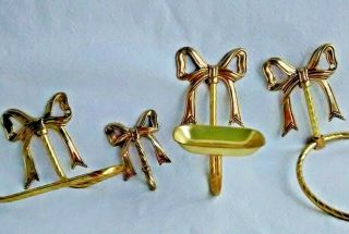 Vintage Brass Bows Bathroom Hardware Accessories Set Towel Ring,  Tissue,  Soap
