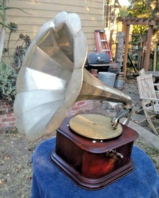 Rare Antique Columbia Type Bd Graphophone Phonograph With Nickel Plate Horn
