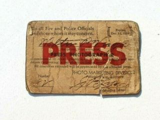 Rare Antique Vtg 1934 Baltimore Sun Newspaper Press Pass (maryland)